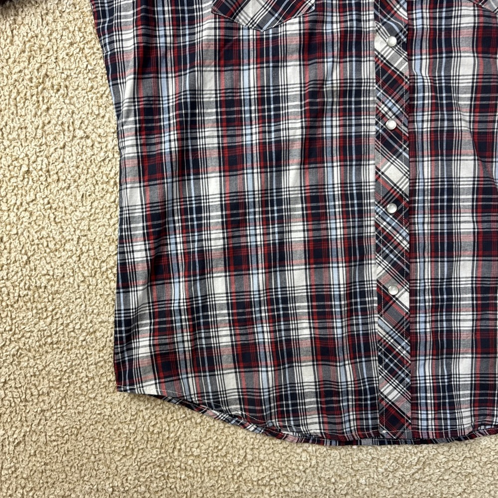 Roper Shirt Mens 2XL Red White Blue Plaid L/S Pearl Snap Western Cowboy - Picture 3 of 13
